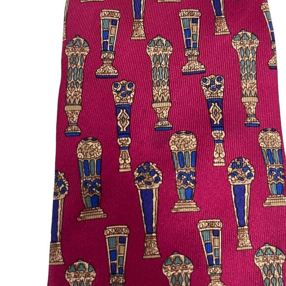 Salvatore Ferragamo Mens Tie Vases Wine Red & Blue Silk 3.5" (W) x 56.5" (L) guc - Picture 11 of 12